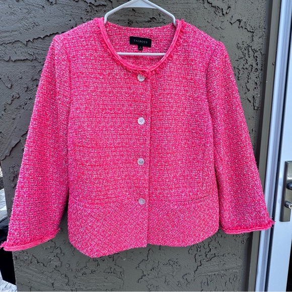 Talbots Vibrant Pink Tweed Jacket Button Front Size 14 - Picture 2 of 13